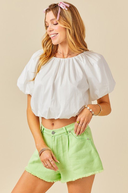 Ruched Neck Puff Sleeve Top - Frock Shop