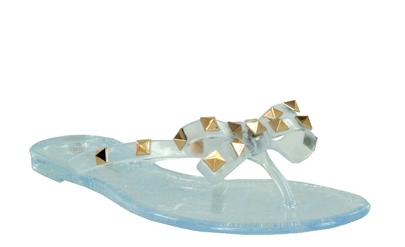 Studded Bow Flat Sandals - Frock Shop