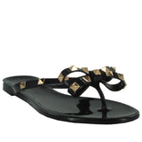 Studded Bow Flat Sandals - Frock Shop