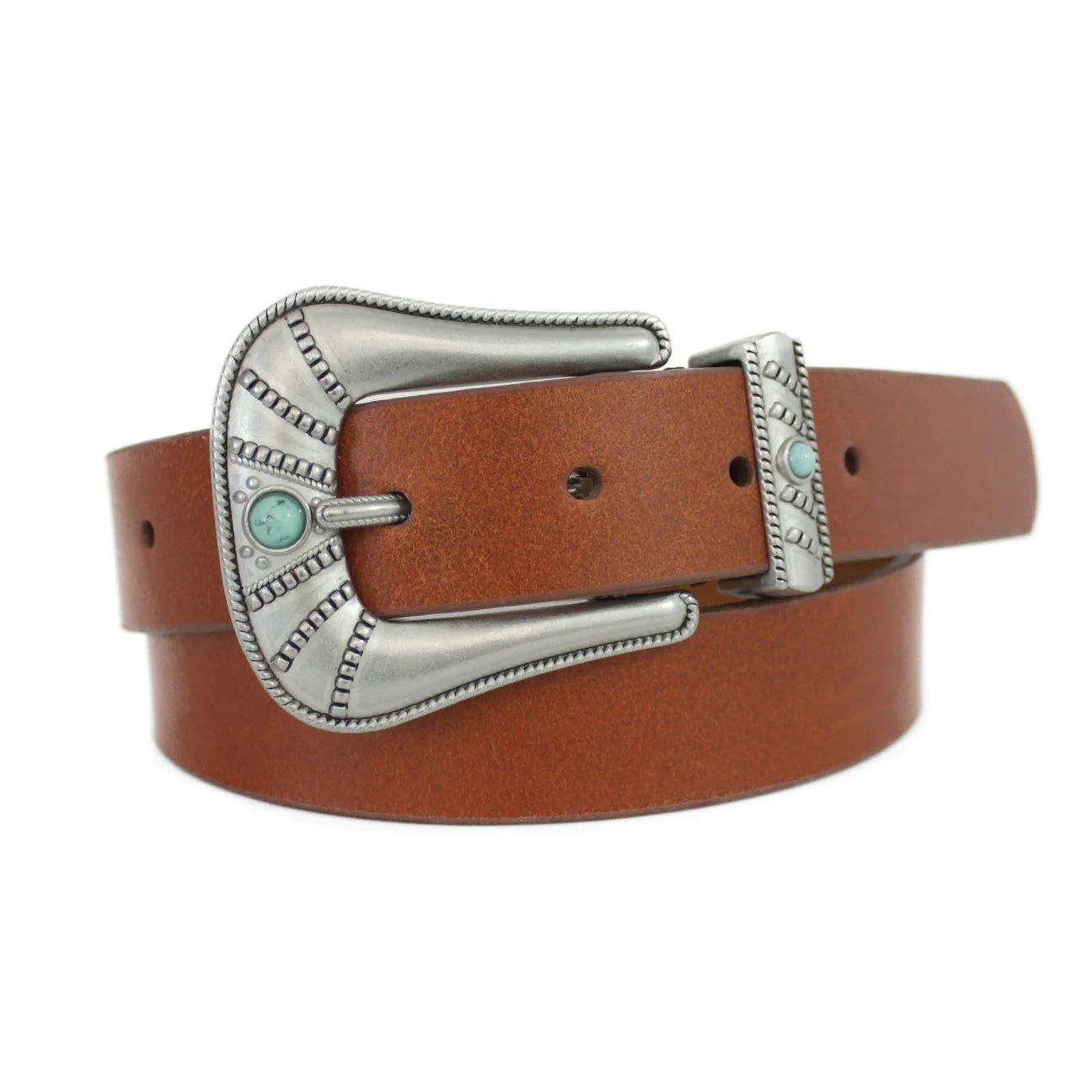 Turquoise Silver Buckle Leather Belt - Frock Shop